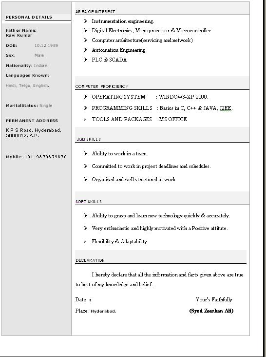 Download a resume format